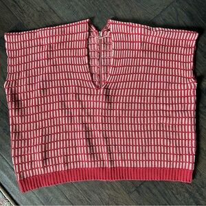 Free People Red Ivory Knit Sweater Poncho Short Sleeve Size M